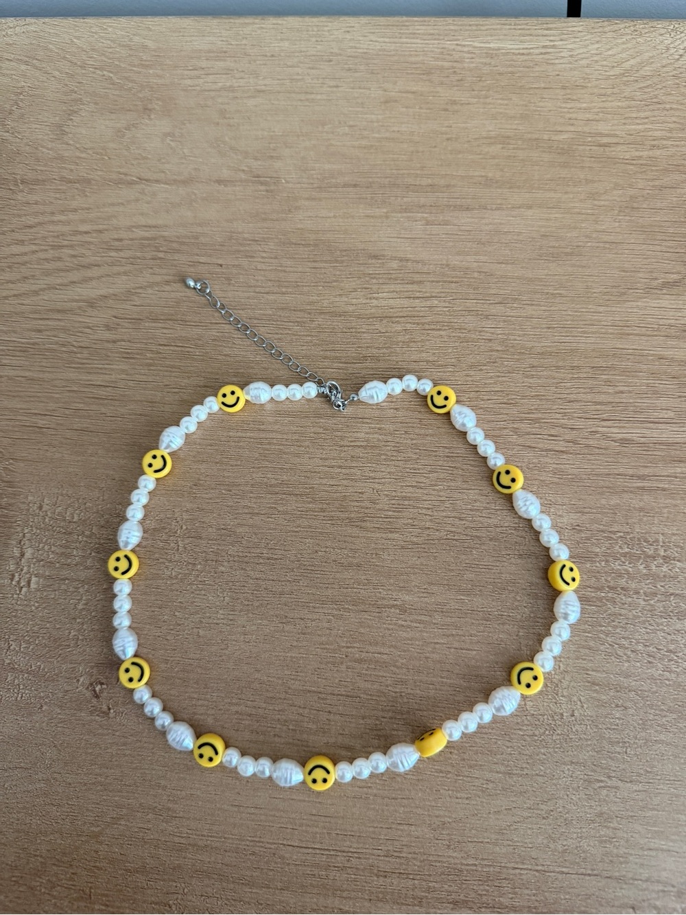 Smiley Pearl Beaded Kids Necklace - Yellow & White